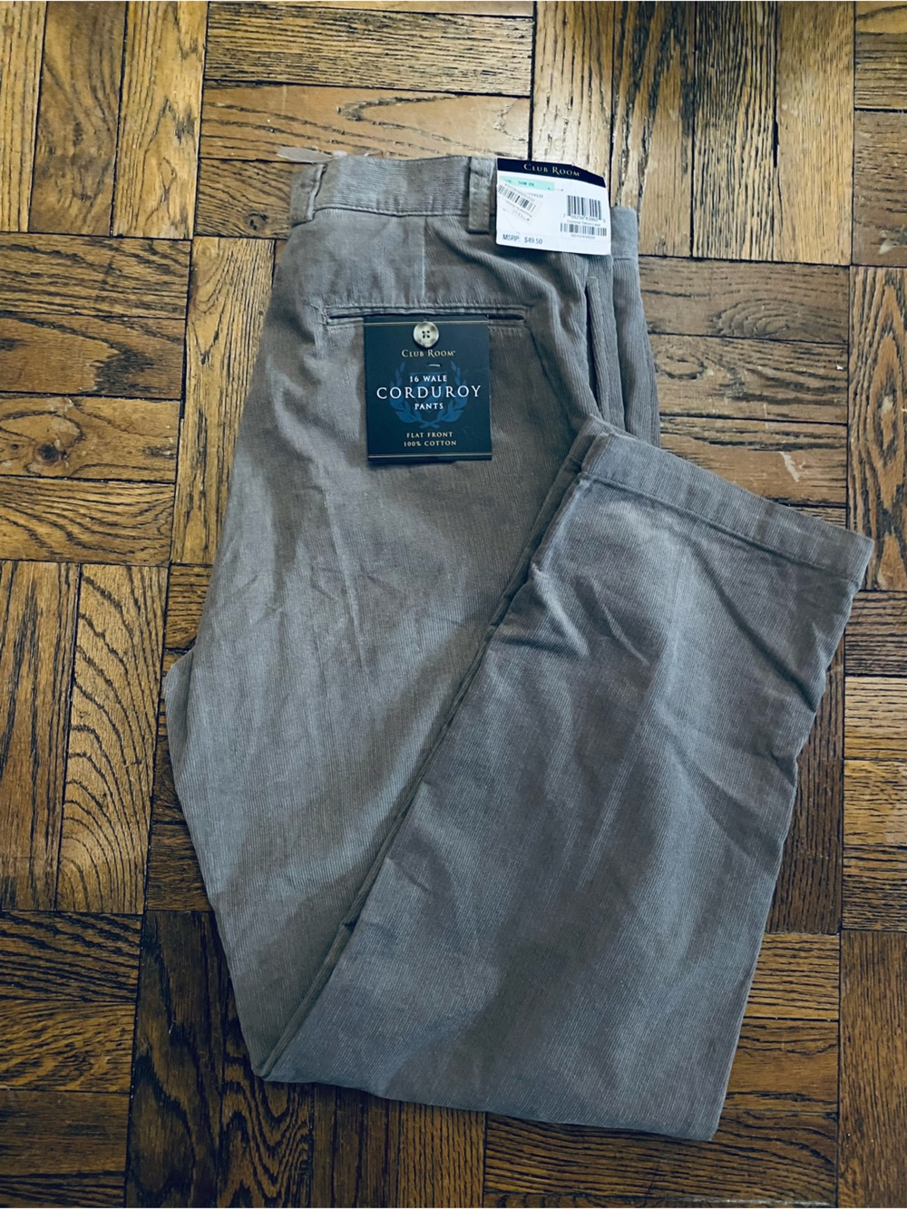 Club Room Men's Taupe/Gray Corduroy Pants